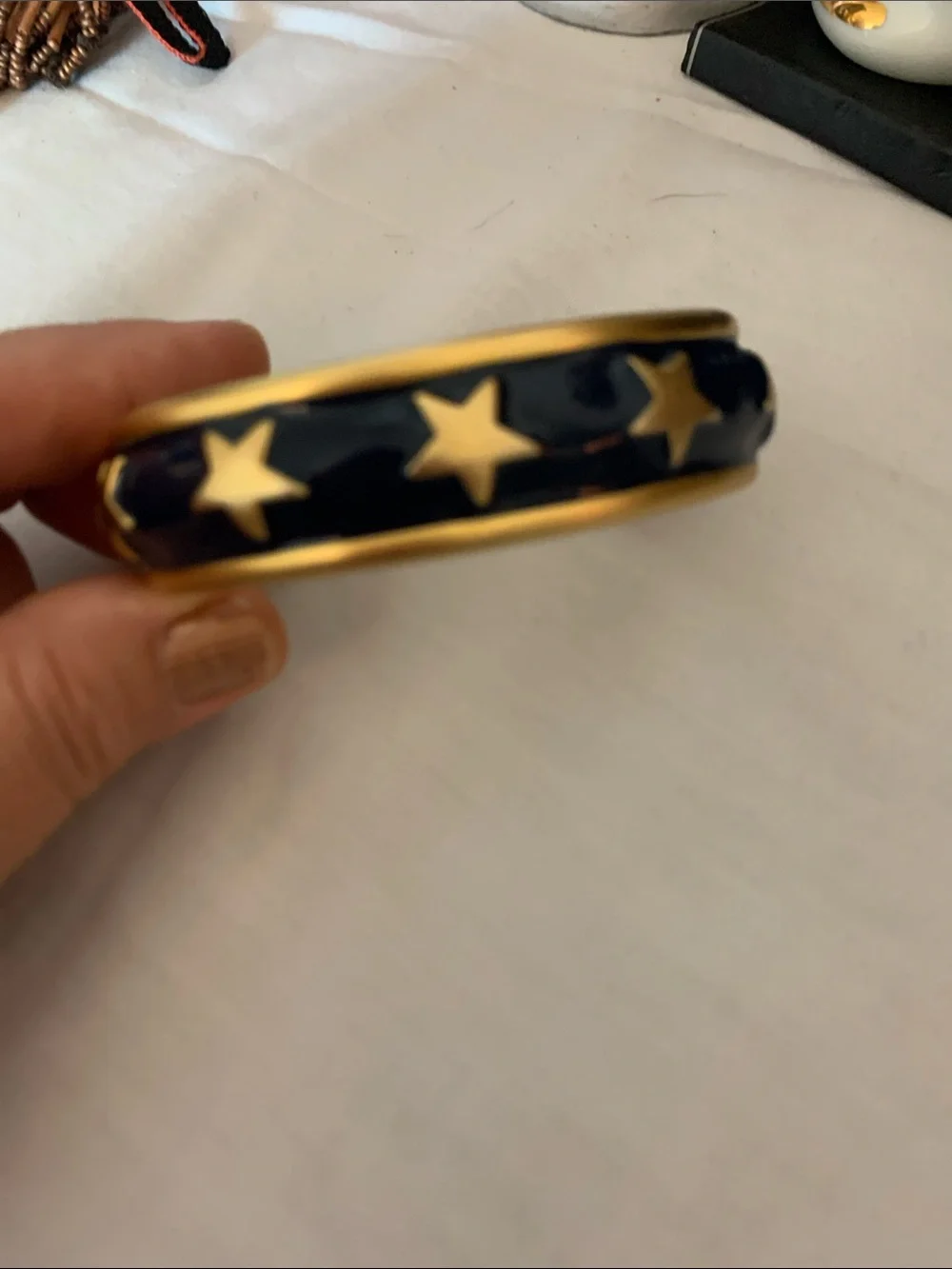 Gold and Navy Star Accent  enamel Bangle Bracelet